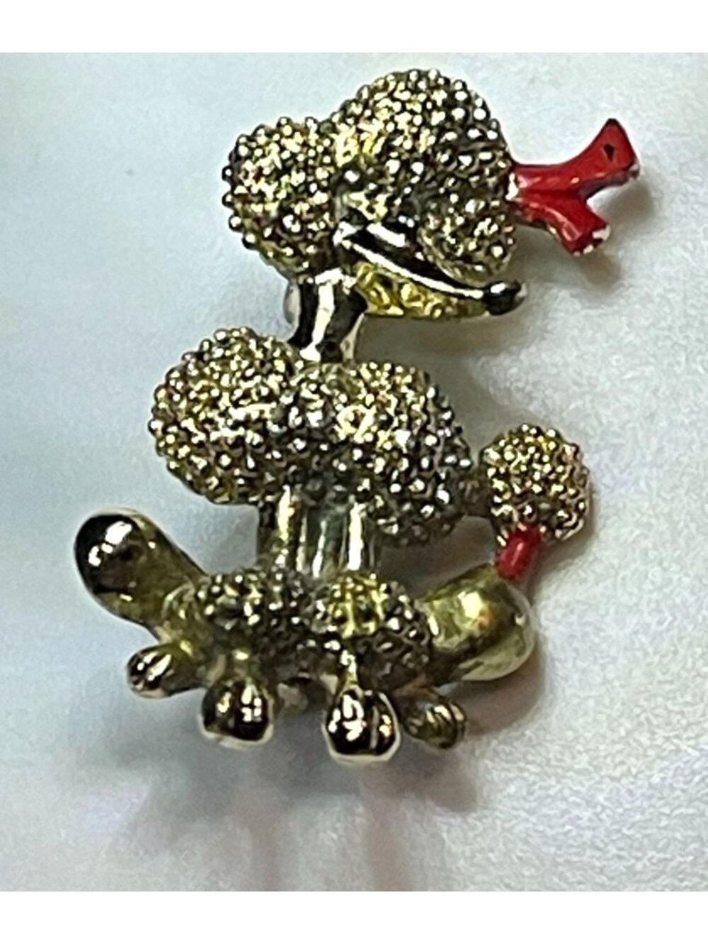 Vintage 50s Gold Tone Red Enamel Poodle Brooch Pin
